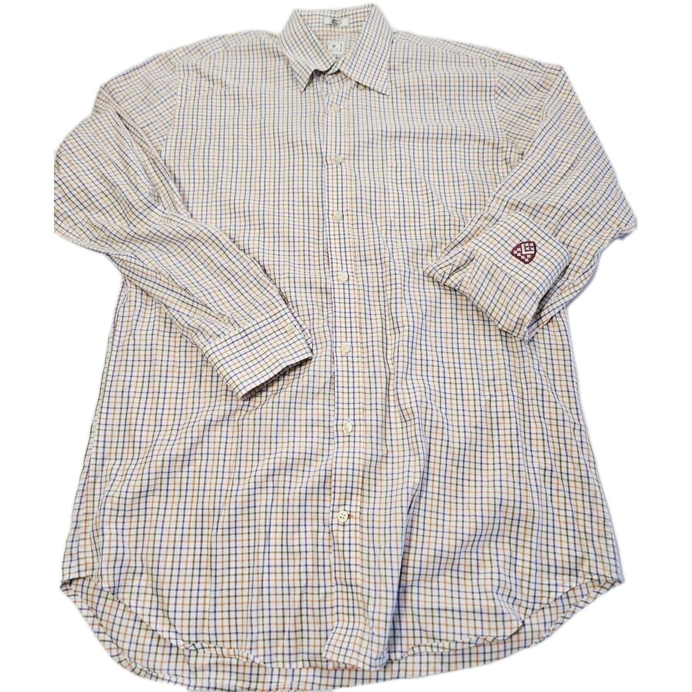 Peter Millar Button Up Long Sleeved Men's Size Medium Shirt Orange/White Striped